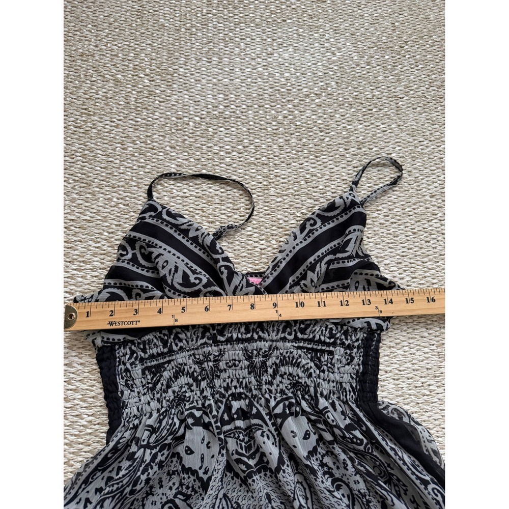 Y2k Black White Paisley Chiffon Smocked Maxi Dress Size M Boho hippie Strappy - Picture 9 of 9